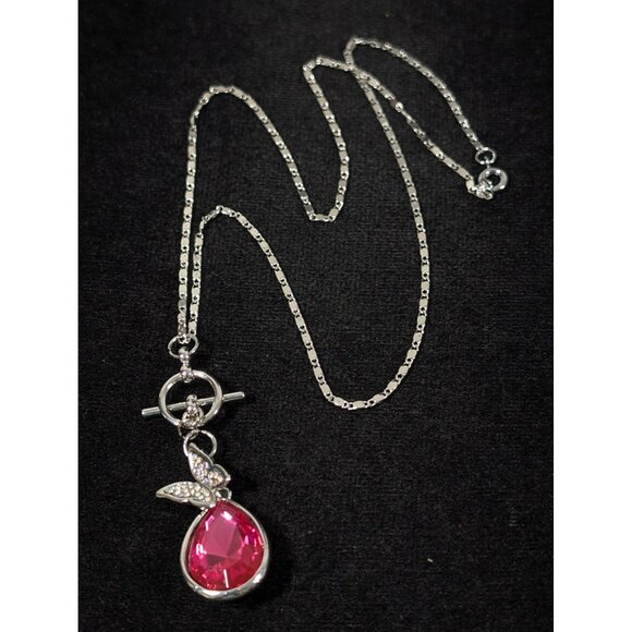 Boho Butterfly Teardrop Pendant AB Crystal Pave Toggle Necklace Silver Tone 18" - Picture 4 of 10